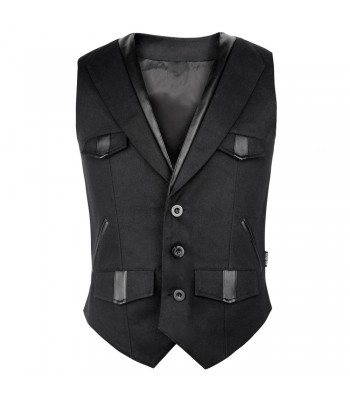 Men Gothic Wool Waistcoat Vest Black 